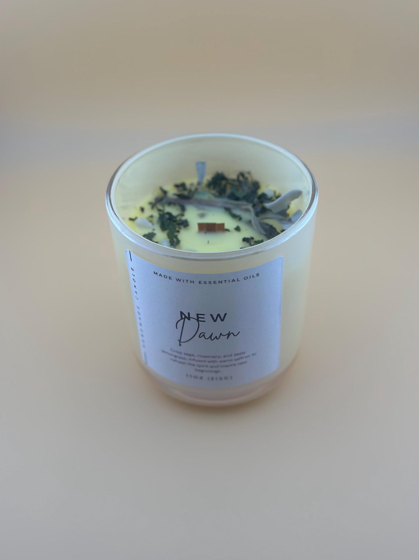 New Beginnings Intention Candle – Sage & Rosemary with Lemongrass & Saffron – For Clarity and Renewal