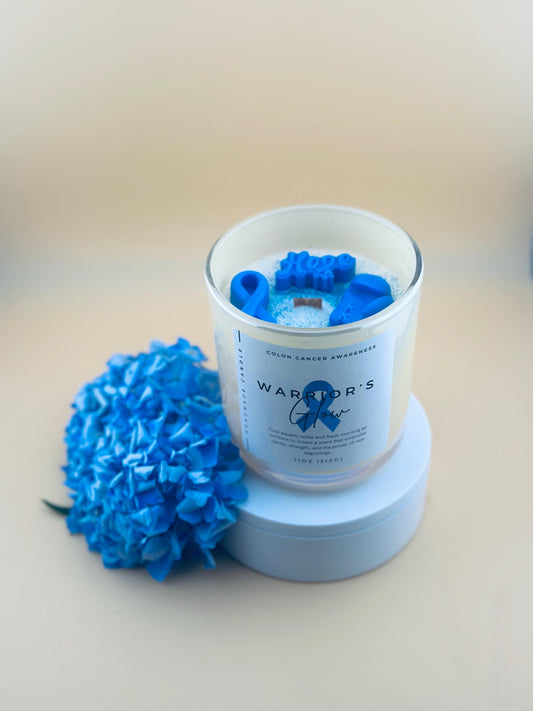 Colon Cancer Awareness Candle – Baltic Dew Scent – Strength & Hope – Blue Ribbon Tribute – Support Gift for Fighter or Survivor