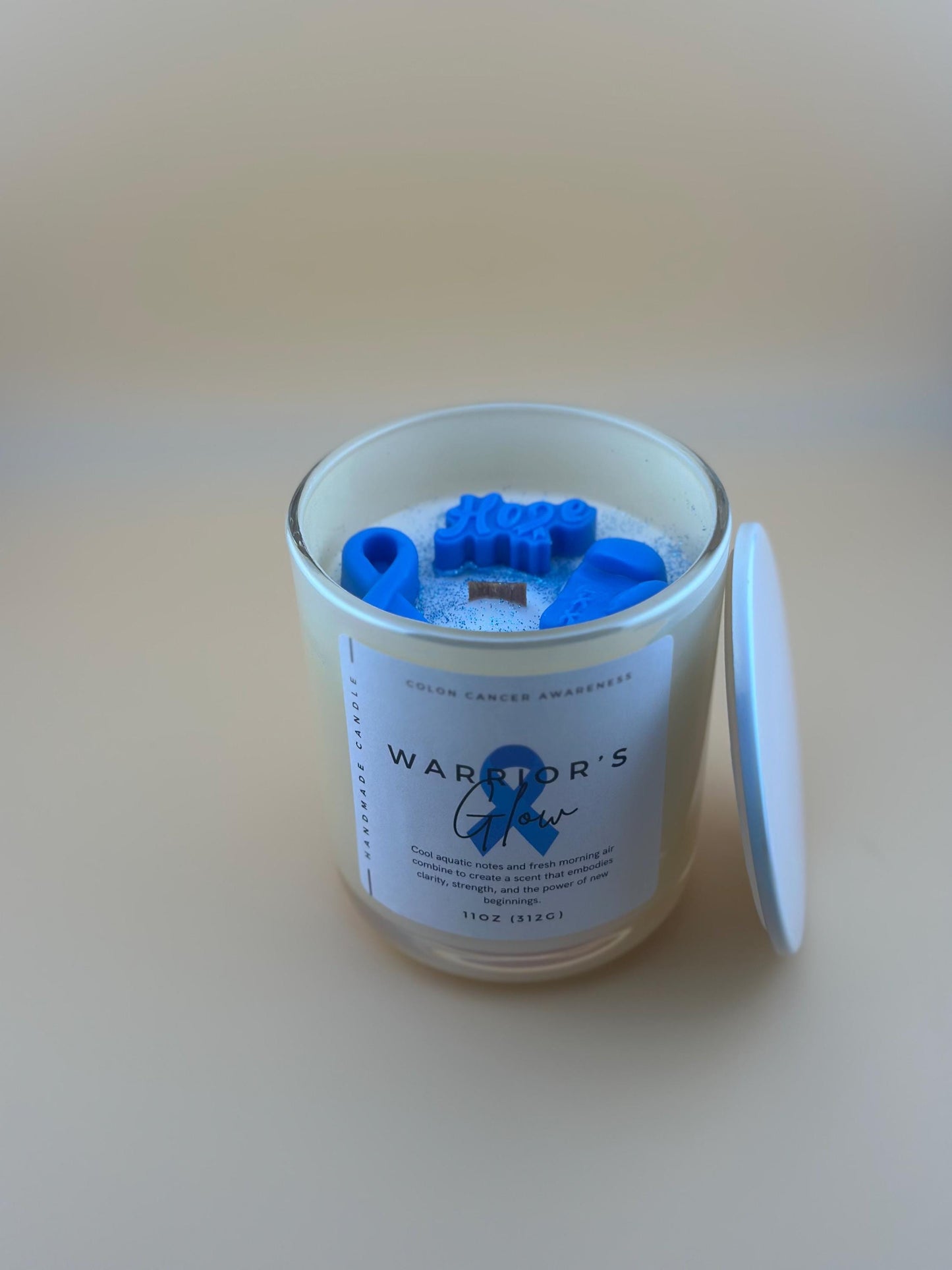 Colon Cancer Awareness Candle – Baltic Dew Scent – Strength & Hope – Blue Ribbon Tribute – Support Gift for Fighter or Survivor