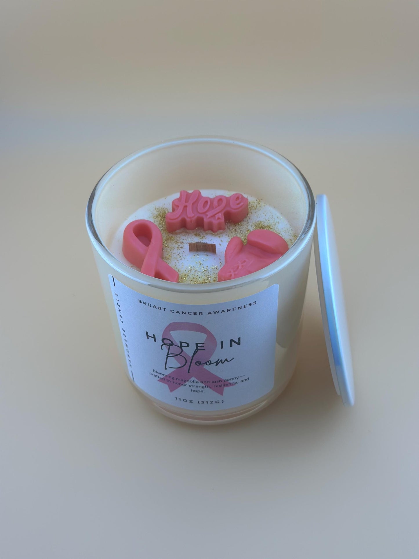 Breast Cancer Awareness Candle – Magnolia & Peony Scent – Pink Ribbon Tribute – Strength and Hope Gift for Fighter or Survivor