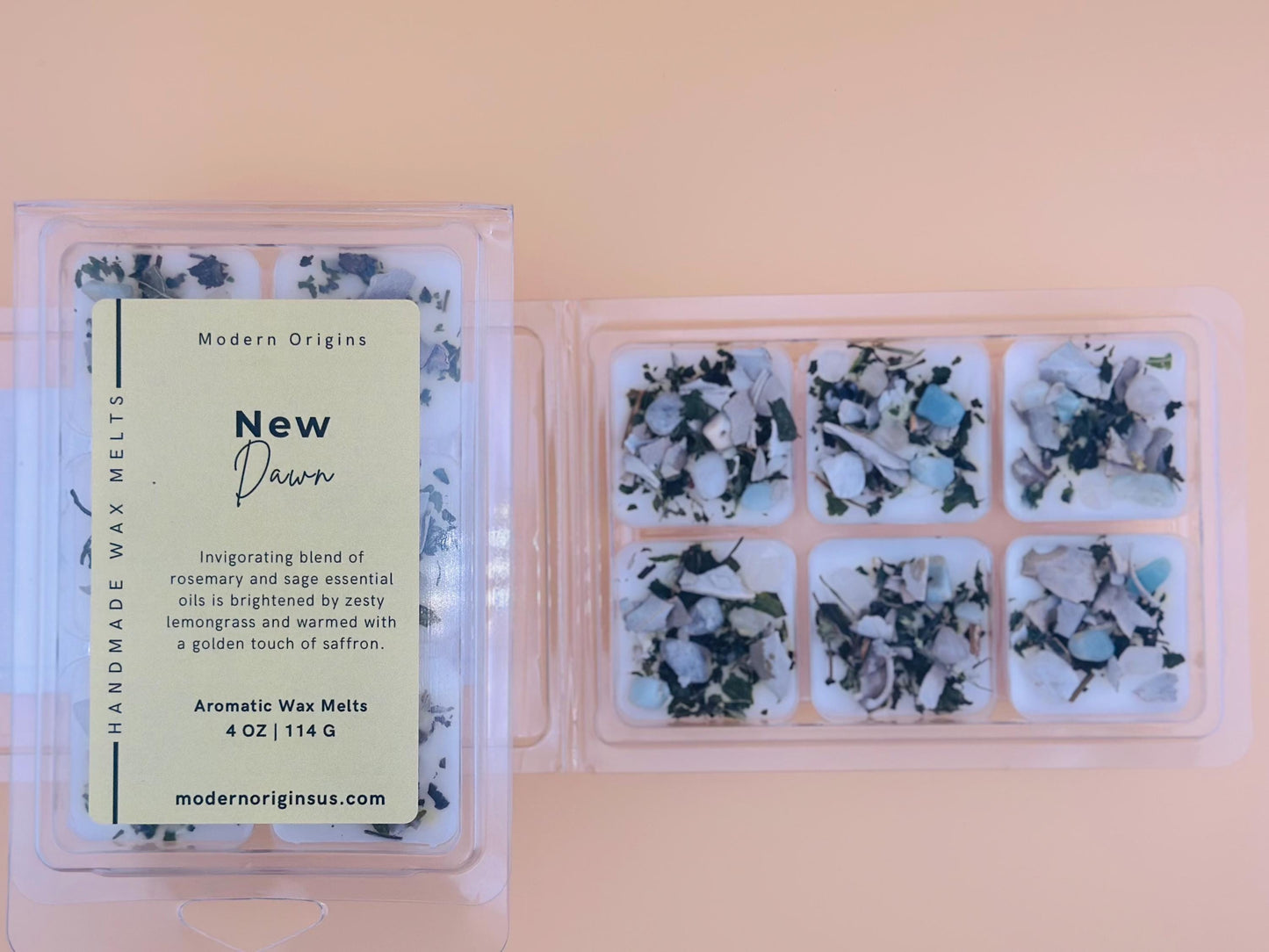 New Beginnings Wax Melt | Sage & Rosemary with Lemongrass | Crystal Infused | Herbal Aromatherapy Melt for Clarity and Renewal