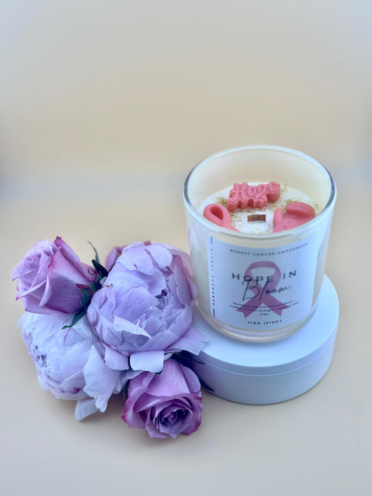 Breast Cancer Awareness Candle – Magnolia & Peony Scent – Pink Ribbon Tribute – Strength and Hope Gift for Fighter or Survivor