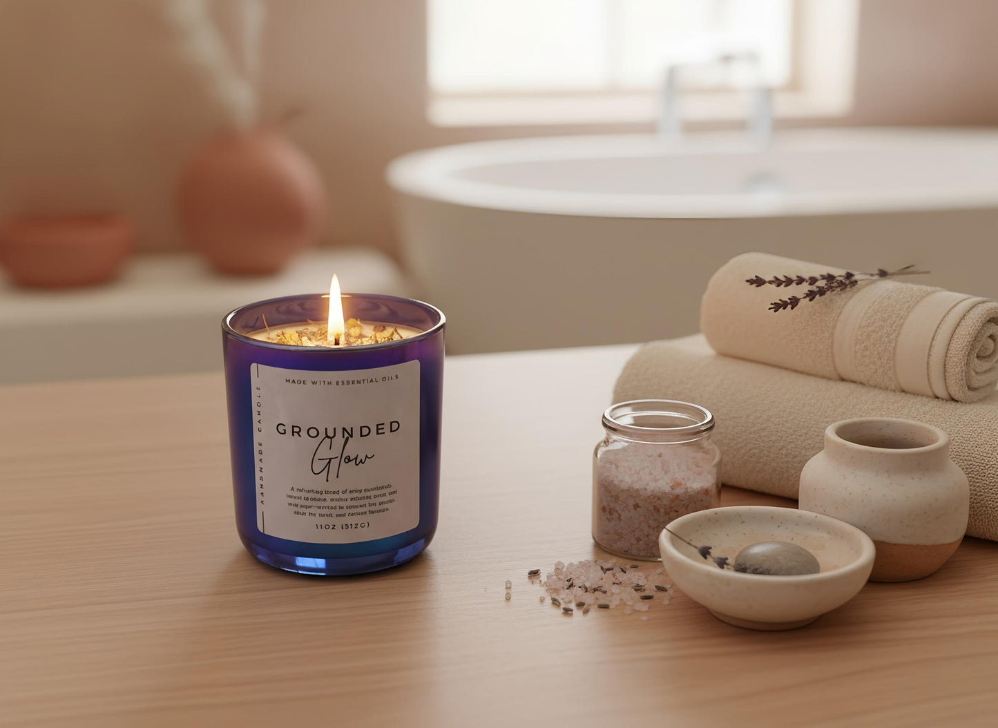 Healing & Renewal Crystal Candle – Amethyst & Moonstone – Eucalyptus & Lavender – Intention Candle for Energy Clearing & Balance