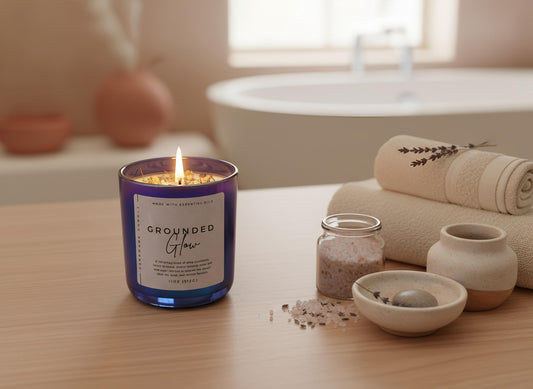 Healing & Renewal Crystal Candle – Amethyst & Moonstone – Eucalyptus & Lavender – Intention Candle for Energy Clearing & Balance