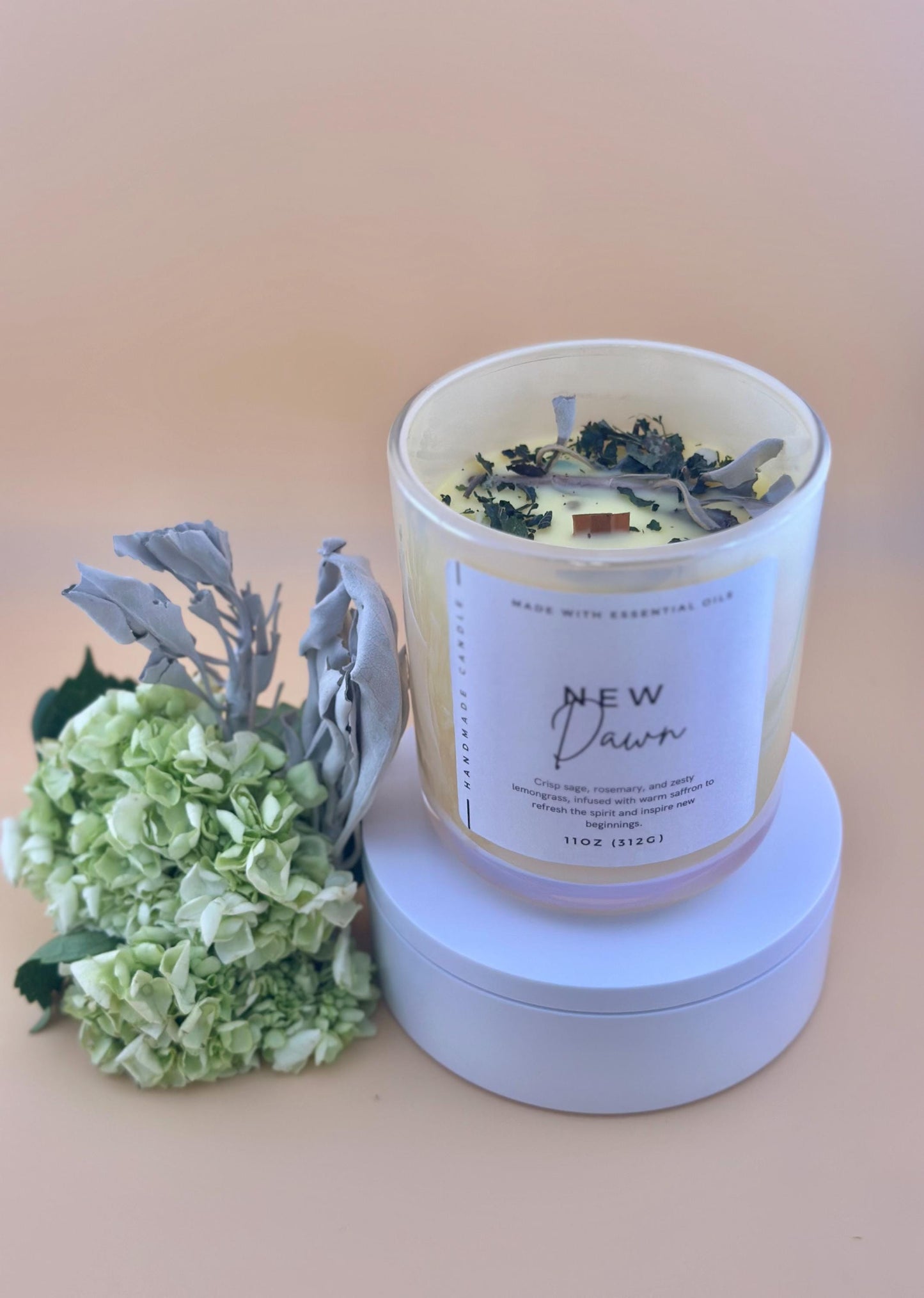 New Beginnings Intention Candle – Sage & Rosemary with Lemongrass & Saffron – For Clarity and Renewal