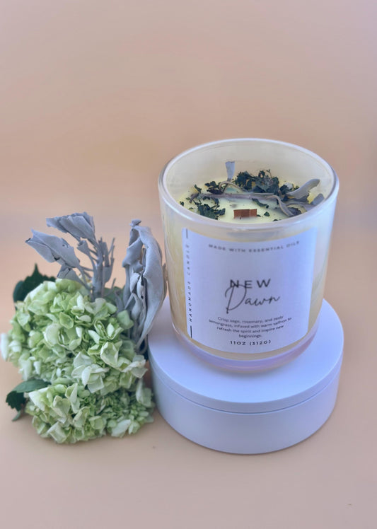 New Beginnings Intention Candle – Sage & Rosemary with Lemongrass & Saffron – For Clarity and Renewal