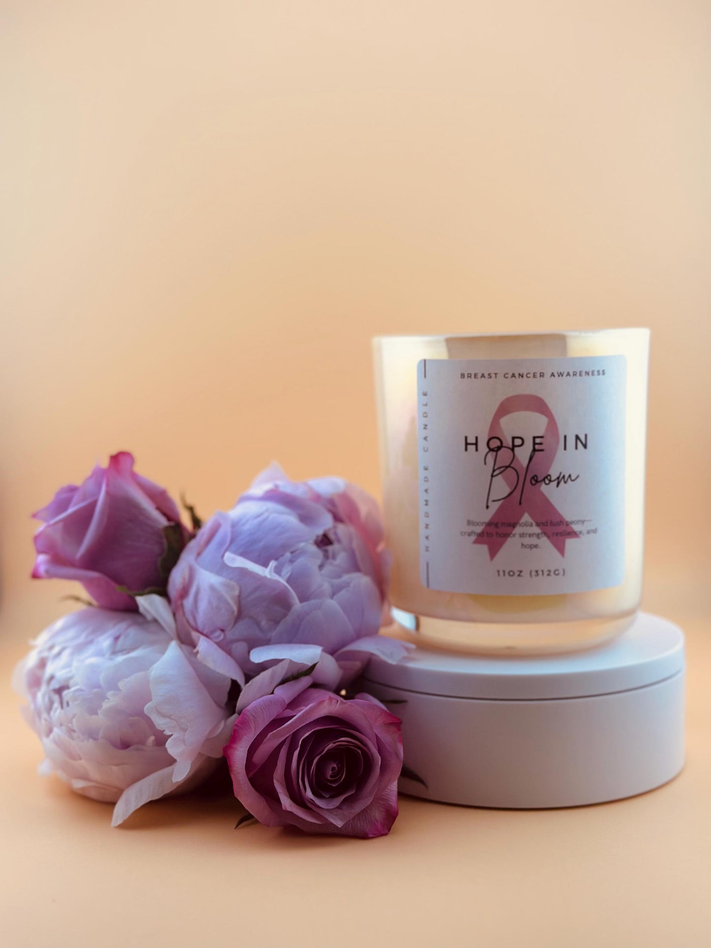 Breast Cancer Awareness Candle – Magnolia & Peony Scent – Pink Ribbon Tribute – Strength and Hope Gift for Fighter or Survivor