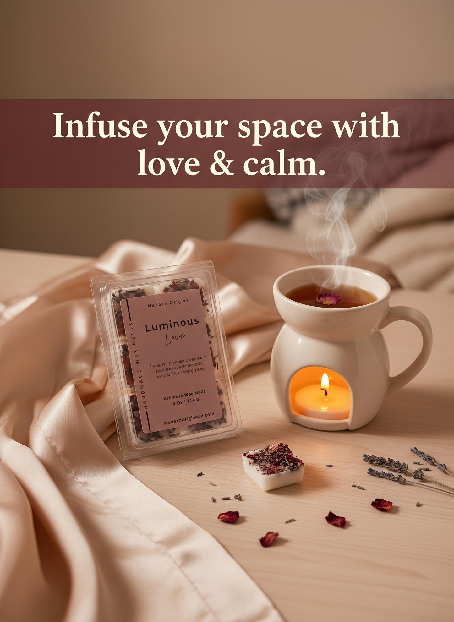 Love & Self-Care Wax Melt | Rose Petal and Ylang Ylang | Crystal Infused | Aromatherapy Melt for Relaxation, Self Love, Healing