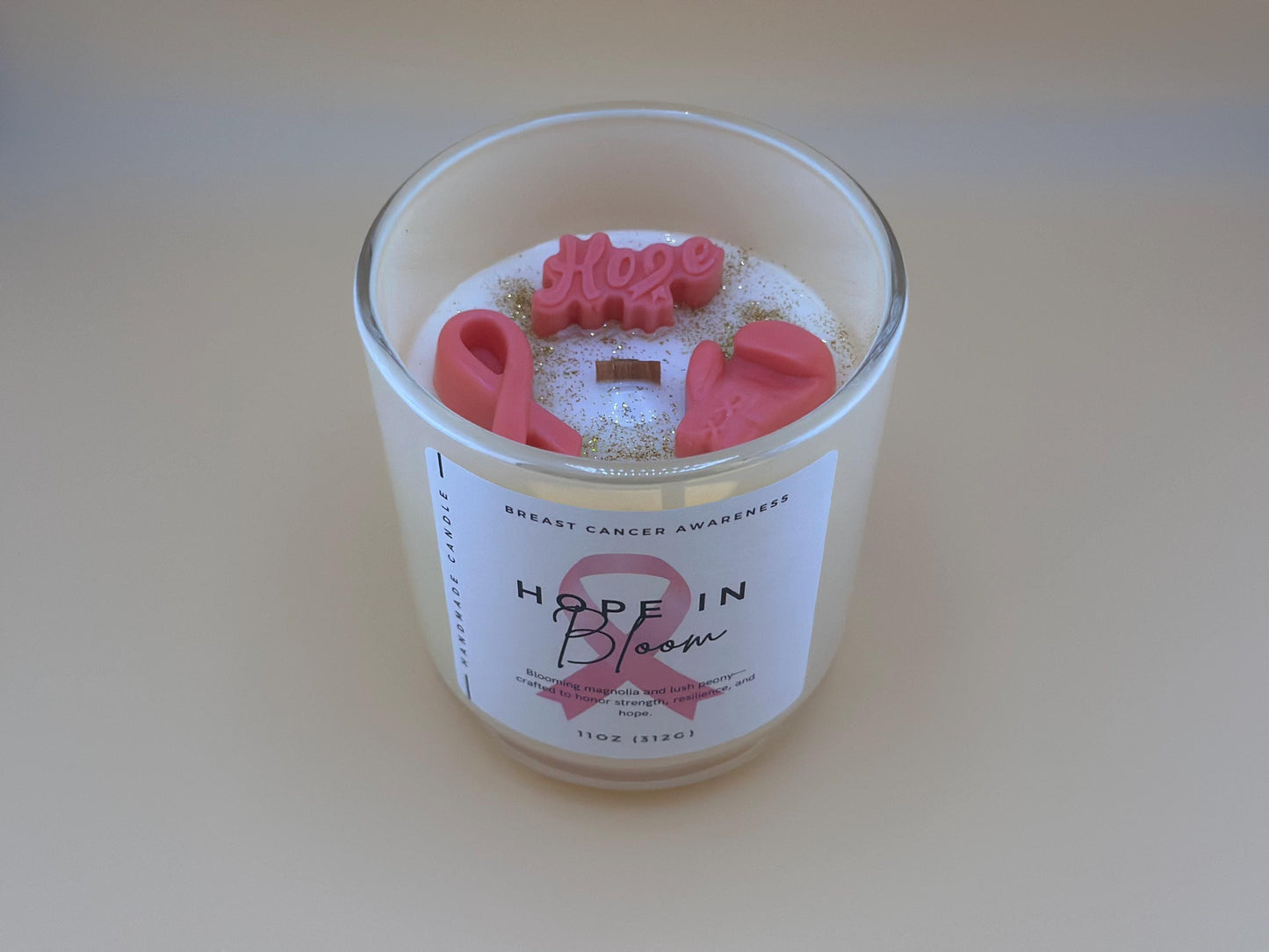 Breast Cancer Awareness Candle – Magnolia & Peony Scent – Pink Ribbon Tribute – Strength and Hope Gift for Fighter or Survivor
