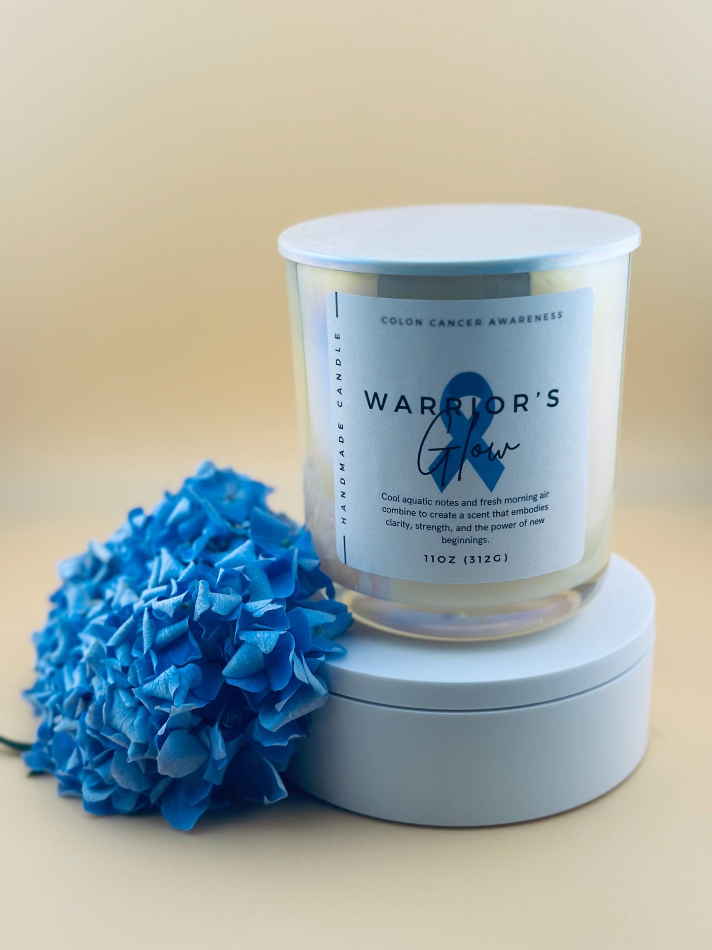 Colon Cancer Awareness Candle – Baltic Dew Scent – Strength & Hope – Blue Ribbon Tribute – Support Gift for Fighter or Survivor