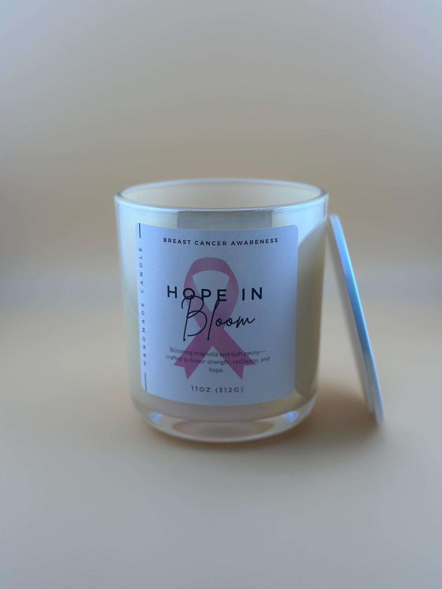 Breast Cancer Awareness Candle – Magnolia & Peony Scent – Pink Ribbon Tribute – Strength and Hope Gift for Fighter or Survivor