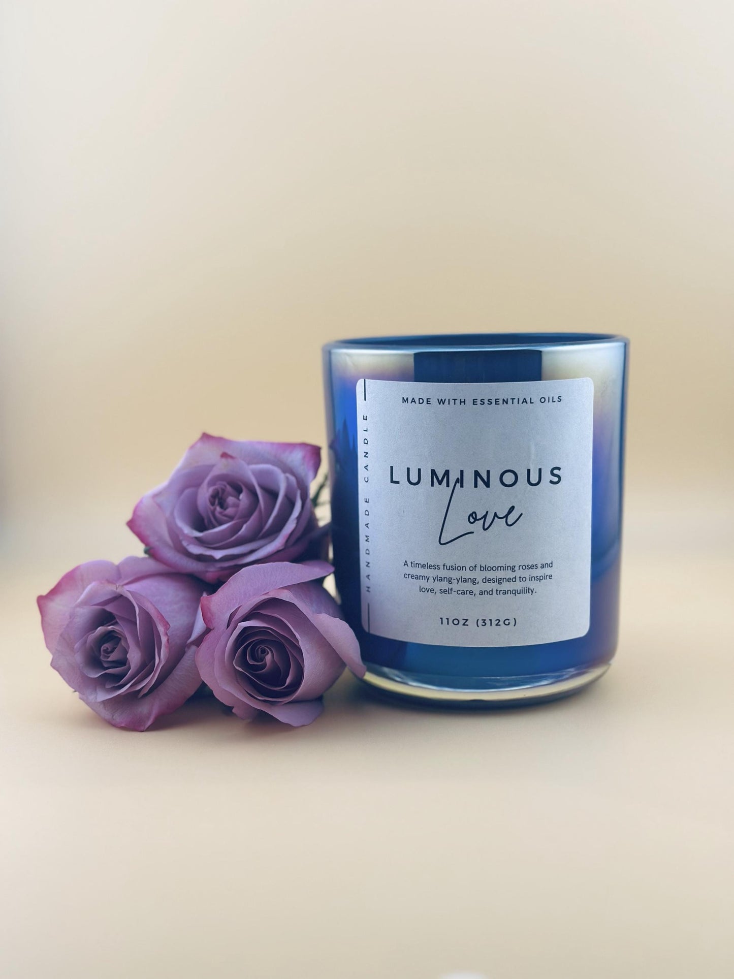 Love & Self-Care Crystal Candle – Rose Quartz & Rhodonite with Rose Petals & Ylang Ylang – Heart Chakra Healing Candle