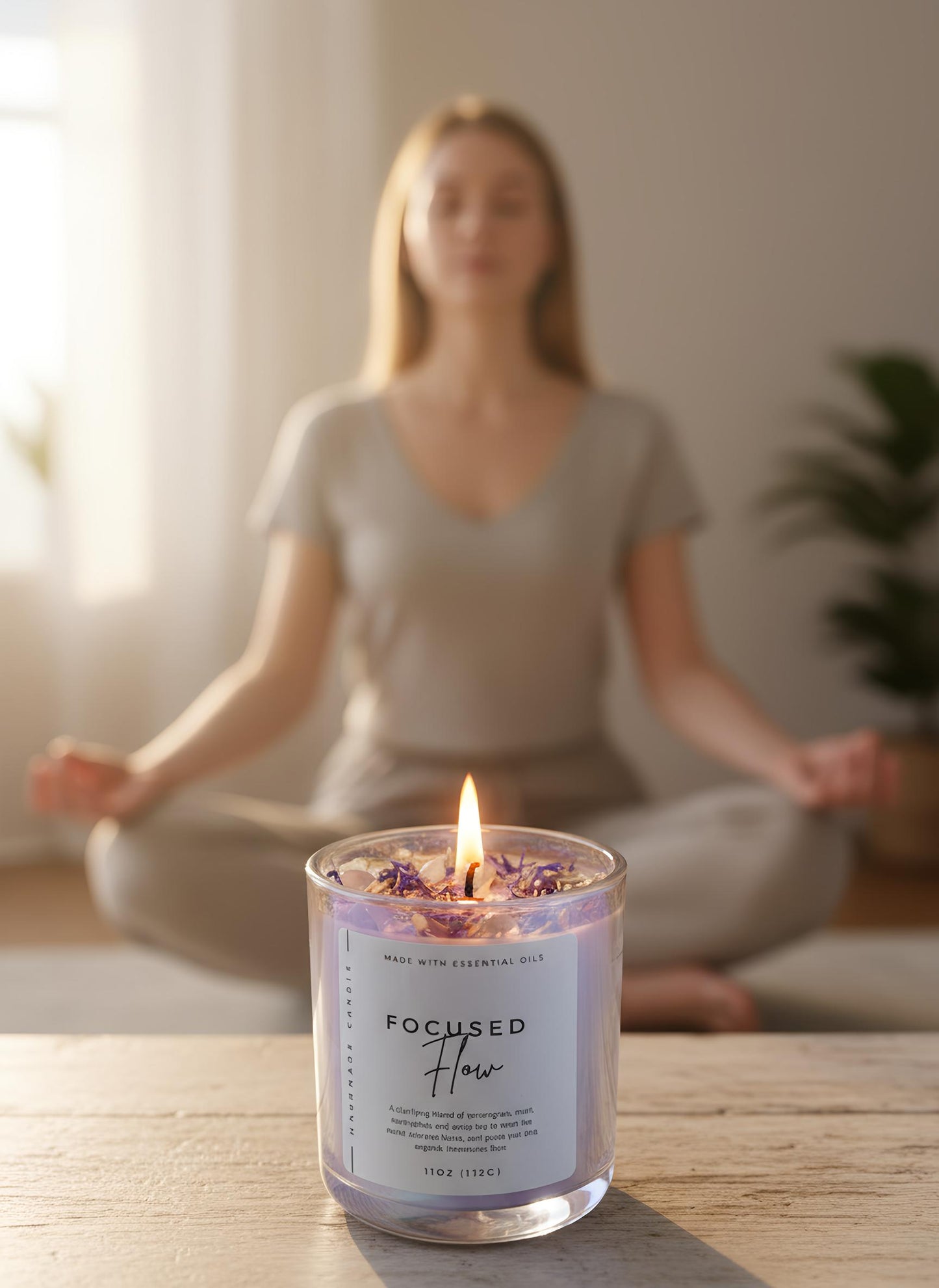 Clarity & Focus Crystal Candle – Third Eye Chakra Candle