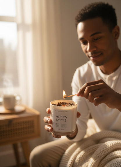 Protection & Grounding Crystal Candle – Root Chakra Candle