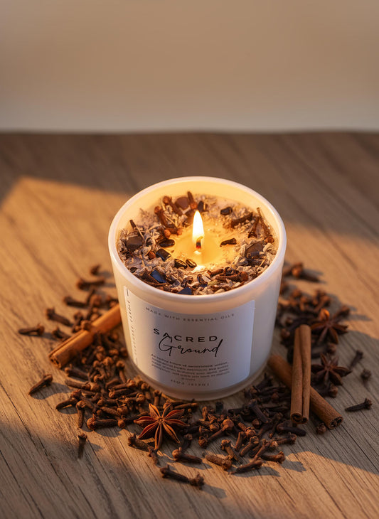 Protection & Grounding Crystal Candle – Root Chakra Candle