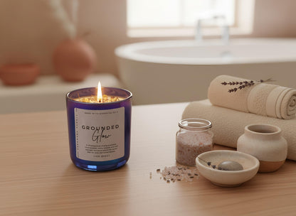 Healing & Renewal Crystal Candle – Amethyst & Moonstone – Eucalyptus & Lavender – Intention Candle for Energy Clearing & Balance