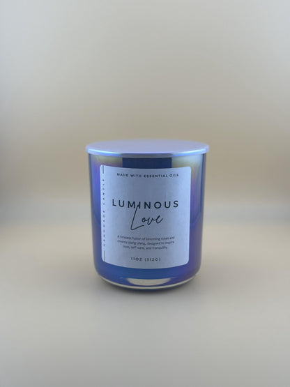 Love & Self-Care Crystal Candle – Rose Quartz & Rhodonite with Rose Petals & Ylang Ylang – Heart Chakra Healing Candle