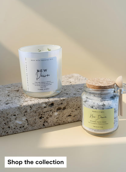 New Beginnings Intention Candle – Sage & Rosemary with Lemongrass & Saffron – For Clarity and Renewal